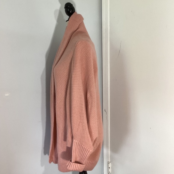 WOMAN REGULAR LARGE LIGHT PINK KNIT CARDIGAN OPEN FRONT COTTON BLEND CASUAL - Picture 3 of 10